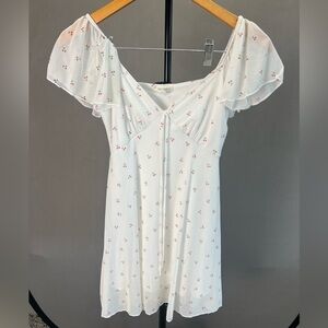 See You Monday White Mini Dress with Pink Floral Pattern